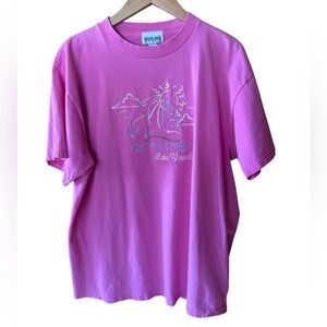 1990s Winona USA Lake‎ Vermilion Embroidered 100% Cotton T-Shirt